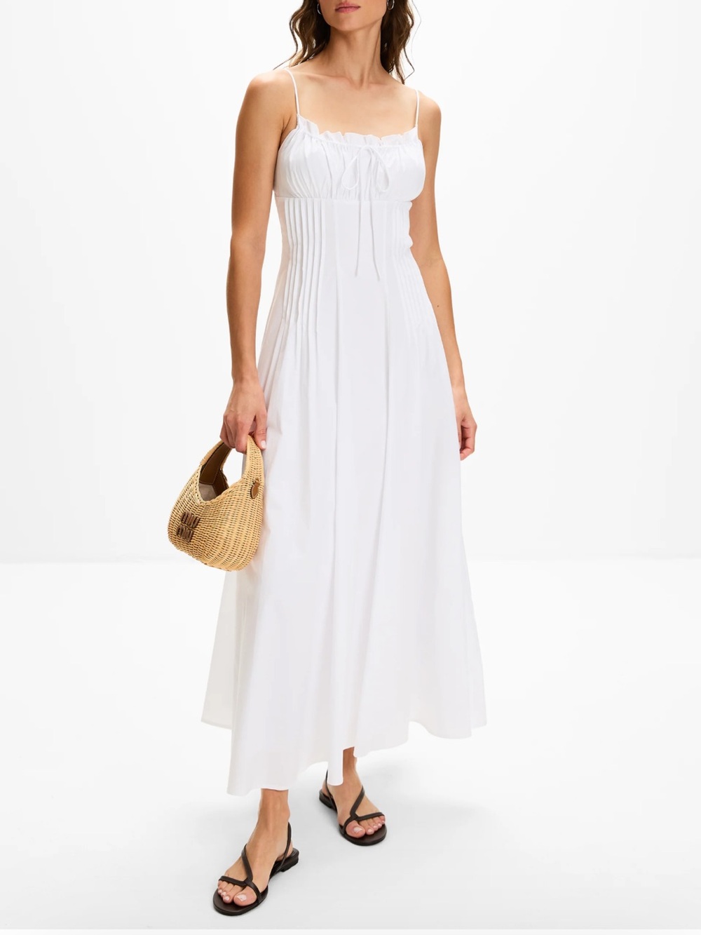 STAUD White MARGI Maxi Dress with Spaghetti Straps